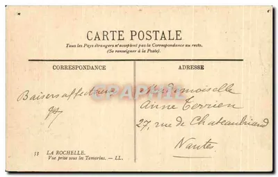 La Rochelle — Vue prise sous les Tamarins — éditeur LL, n° 53 — Verso