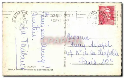 Pałac Rządu w Nancy — widok głównego budynku — Wydawnictwo O.P. - Paryż — Rewers
