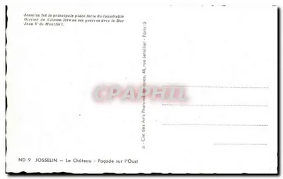 Josselin — Zamek — Frontowa część z rzeki Oust — ND.9 — Wydawca: Cie des Arts Photographiques, Paryż — Rewers