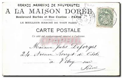 Menina sorridente — C'EST AMUSANT — A LA MAISON DORÉE, Boulev. Barbès e Rue Custine, PARIS — Verso