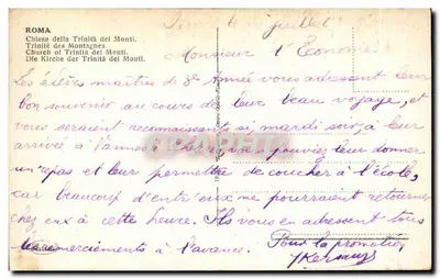 Piazza di Trinità dei Monti — widok z schodów i bazyliki — wydawca nieznany — Rewers