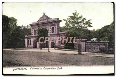 Bilhete postal antigo Entrada para o Parque da Corporação Blackburn