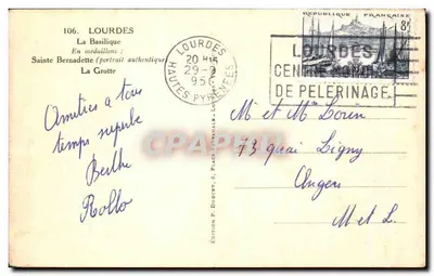 Lourdes — La Basilique, La Grotte, Sainte Bernadette — Édition P. Doucet — Verso