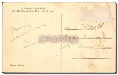 Côte Vermeille - CERBÈRE — Hotel Belvédère do Rayon Vert e Cabo Cerbère — Édition Heinrich — Verso