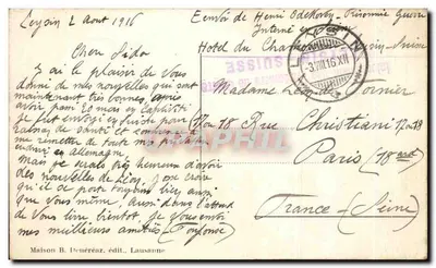 Trasa Leysin, Cergnat i Sépey — widok górski — Dom B. Deneréaz, wyd., Lausanne, nr 4059 — Rewers