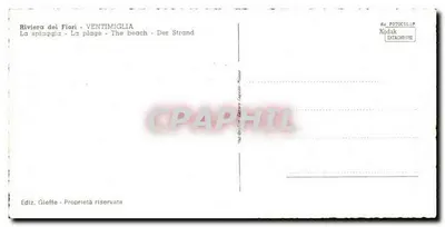 Riviera dei Fiori - VENTIMIGLIA — A praia — Editor Gieffe — Verso