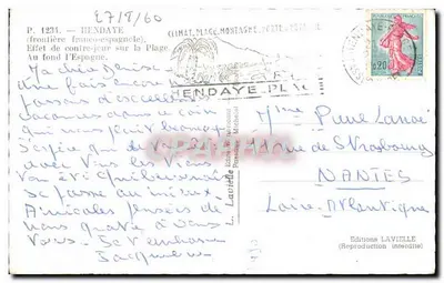 हेंडाइए - समुद्र तट — फ्रांस-स्पेन सीमा — एडिशन्स लाविएल, पी. 1234 — पीछे