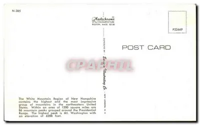 Tren y paisaje — White Mountains, N.H. — Plastichrome — Reverso