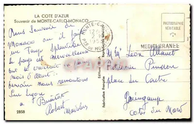 Monte-Carlo, Monako — Souvenir de Monte-Carlo, Monako — Éditions Bella — Rewers