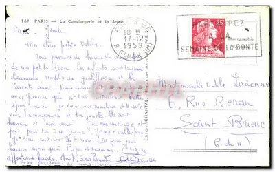 Paris — La Conciergerie i Seine — Wydanie Chantal, n° 167 — Rewers