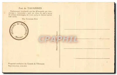 Fort de TAVANNES — bombardeado em 1916 — editor Ossuaire de Douaumont — Verso