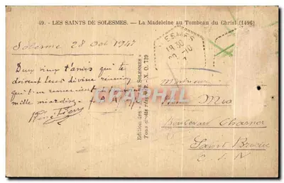 La Madeleine tại Nấm Mộ Chúa — Tác phẩm điêu khắc năm 1496 — Bản in của « Saints de Solesmes » — Mặt sau