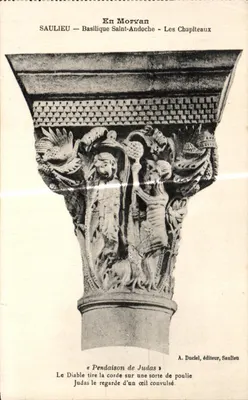 Saulieu - Basílica de São Andoche - Os Capitéis — « Enforcamento de Judas » — A. Duciel, editor, Saulieu