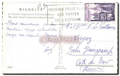 La Grande Plage davanti al Casinò Bellevue — Biarritz — Edizioni di Lusso Estel, n°3408 — Verso