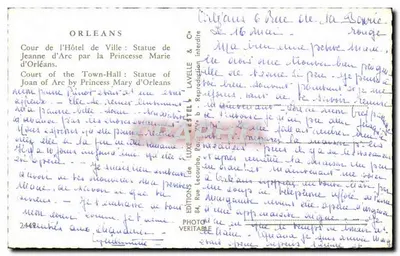 Orléans — Cour de l'Hôtel de Ville : Estátua de Joana d'Arc pela Princesa Marie d'Orléans — Editor Lavelle & Cie, n° 2448 — Verso