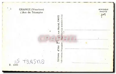 Orange (Vaucluse) — El Arco de Triunfo — Ediciones de Arte Francesa, París — Reverso