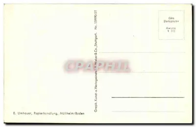 Möllheim i. Baden — vista do ponte e da igreja — E. Umhauer, Papierhandlung, Möllheim/Baden — Verso