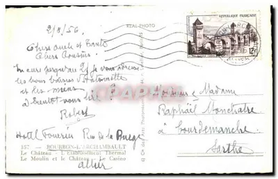 Bourbon-l'Archambault — vista de castelo, estabelecimento termal e hotéis — editor C. des Arts — Verso