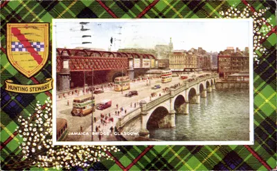 Ponte Jamaica, Glasgow — vista do rio Clyde com ponte e trilho — editor Hunting Stewart, número de série não visível