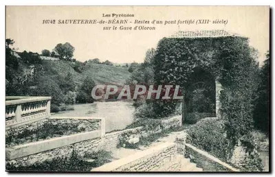 Sauveterre-de-Béarn — Restos de um ponte fortificada (século XIII) sobre o Gave d'Oloron — Editor: Les Pyrénées, n° 10742