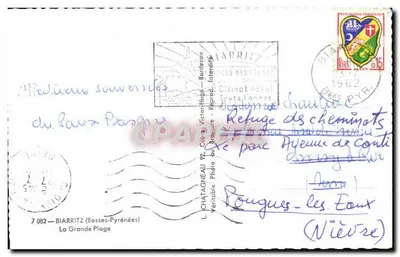 Plage de Biarritz — vue de la Grande Plage avec phare et hôtels — éditeur Elce — Verso