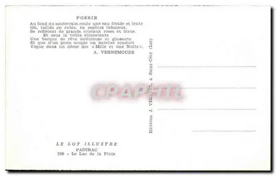 Il Lago della Pioggia — Grotta di Padirac — Edizioni J. Verdirac, a Saint-Céré (Lot) — Verso