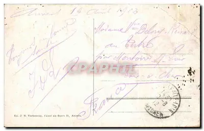 Anvers - Strzała katedry. Toren der Hoofdkerk — Wyd. J. H. Verhoeven, Canal au Sucre 21, Anvers. — Rewers