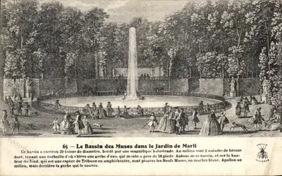 O Bassin das Muses no Jardim de Marli — gravura — editor ABEILLE & SOCIÉTÉ
