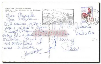 LOURDES (Hautes-Pyrénées) — Widok z powietrza z Bazyliką i Gave — Wydawnictwo Macop — Rewers