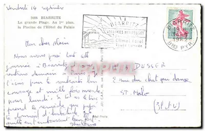 Biarritz — Wielka plaża, Na pierwszym planie, basen Hôtel du Palais — Réal-Photo, nr 3098 — Rewers