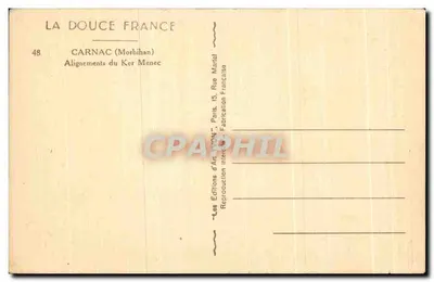 Carnac (Morbihan) — Wyrównania Ker Menec — Les Éditions d'Art VIVON, Paryż — Rewers