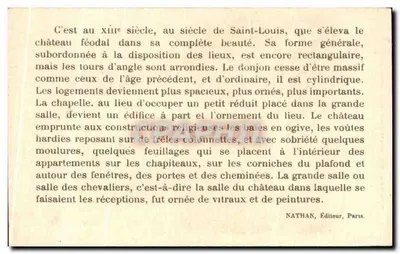 Castelo de Pouzauges — Ruínas de um donjon do século XIII, apelidado de « Barba Azul » — NATHAN, Editora, Paris — Verso