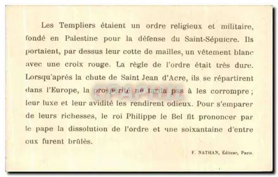 Castelo de Gréoulx — Ruínas de um castelo do século XIV onde se refugiaram os Templários — F. Nathan, Paris — Verso