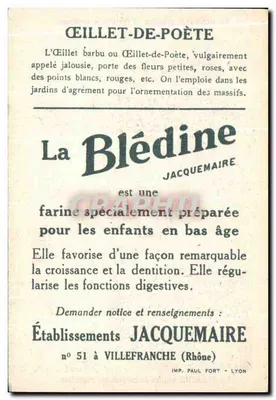 Carnação de Poeta — propaganda para a Blédine — editor Jacquemaire, n° 51 a Villefranche (Rhone) — Verso