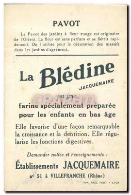 Papoula — propaganda para a Blédine — editor Jacquemaire, n° 51 — Verso