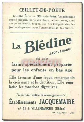 Rosas de Poeta — propaganda para a Blédine — editor Jacquemaire — Verso