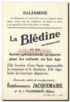 Balsamine — Blédine — Editor Jacquemaire, n°51 — Verso