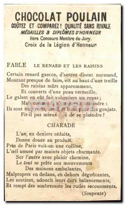 O Sopro — Chocolate Poulain — n° 600 — Verso