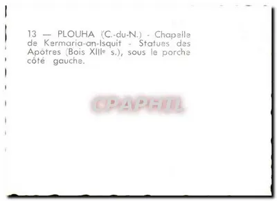 PLOUHA (C.-du-N.) — Kermaria-an-Isquit 성당 — 복음서 제13세기 목조 성도상, 왼쪽 입구 아래 — 뒷면