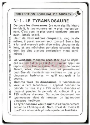 Tyranozaur — Kolekcja Dziennika Mickey'ego — rysunek M. de Roisin — Rewers
