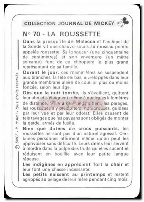 Roussette — ssak, nietoperz — kolekcja 'Journal de Mickey', nr 70 — Rewers