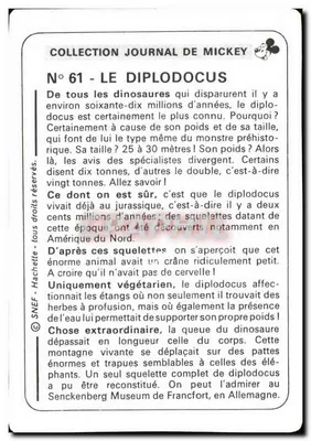 Diplodocus — Coleção Jornal de Mickey, N°61 — Hachette — Verso