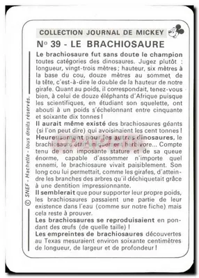 Brachiosauro — Coleção Journal de Mickey, N°39 — SNEF - Hachette — Verso