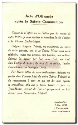 Comunhão e Imolação Eucarística — Impressor Fridericus, Paris — Verso