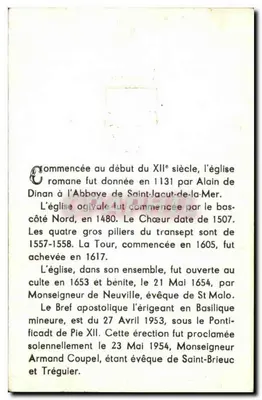 Bazylika św. Sauveur w Dinan — Centenaria 1954 — Wydawca Wydawnictwo Poczty — Rewers