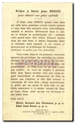 São João Bosco — Estátua com dois crianças — Procure Don Bosco Paris — Verso