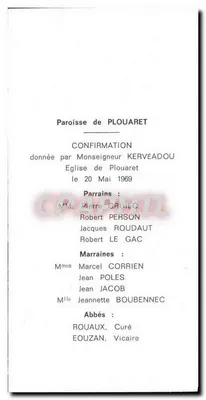 Confirmação a Plouaret — Igreja de Plouaret — Monseigneur Kervéadou — Verso