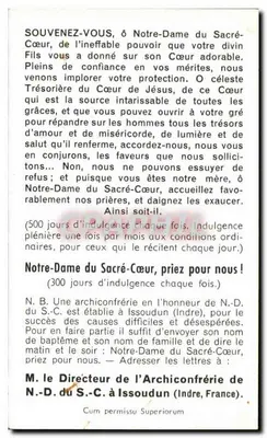 Notre-Dame du Sacré-Cœur — statua — wydawca nie widoczny — Rewers