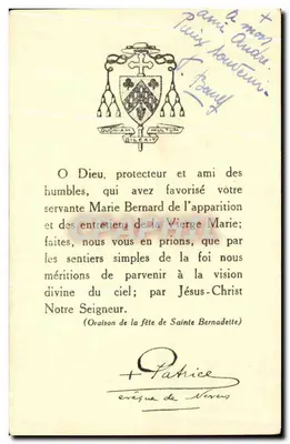Santa Bernadette Soubirous — oração e imagem da Virgem Imaculada — editor Boumard Fils, Pont — Verso