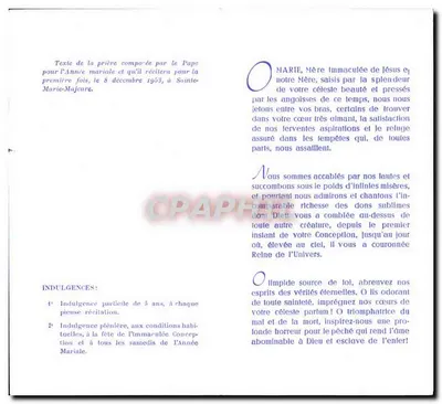 Papa Pio XII — Oração para a Ano Mariano — IMP. BONNE PRESSE PARIS — Verso